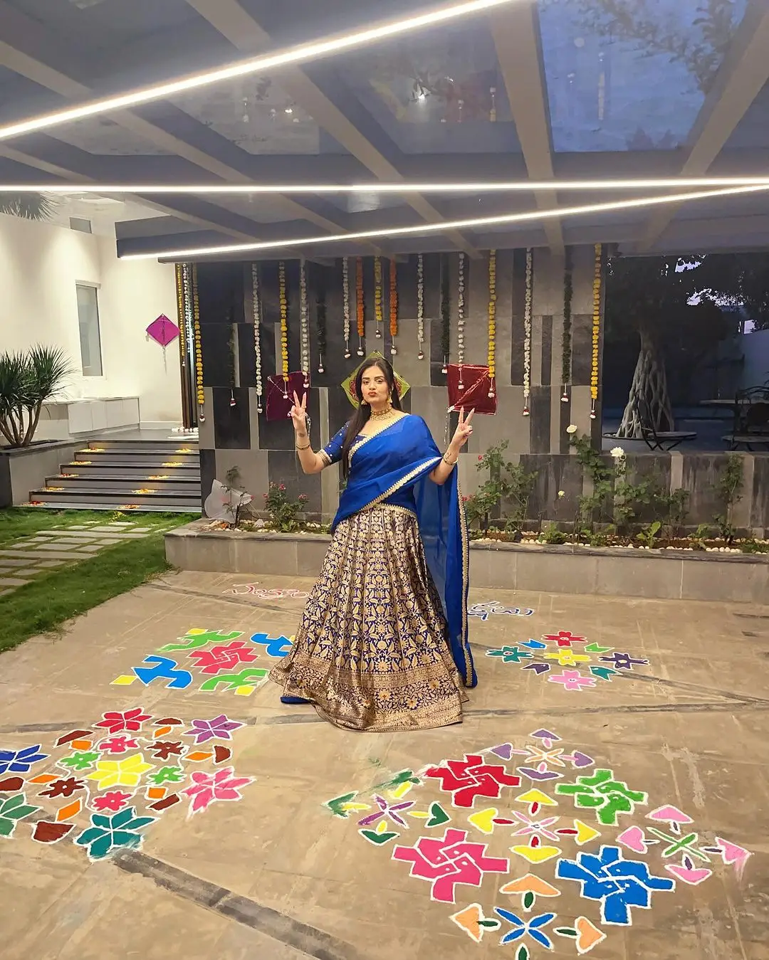 Indian TV Actress Sreemukhi in Traditional Blue Lehenga Choli